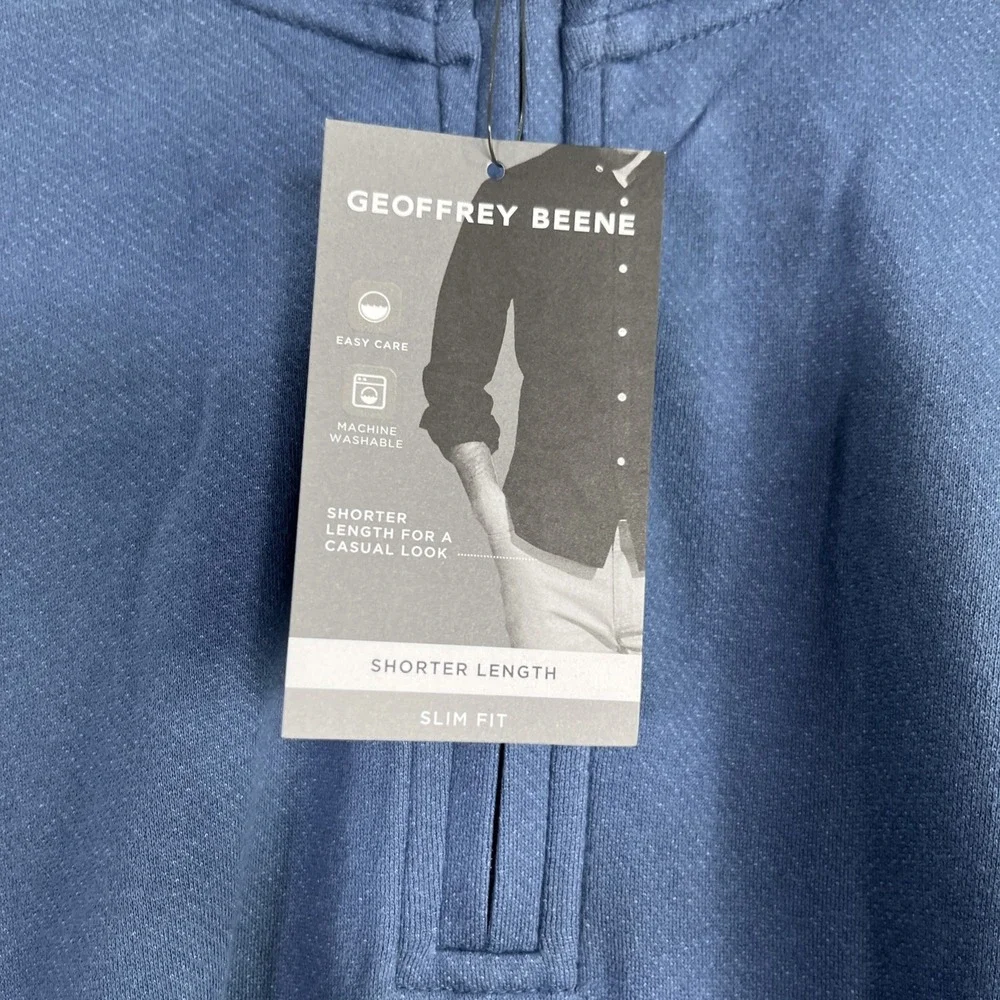 Geoffrey Beene Mens XL 1/4 Zip Pullover Sweater Blue Textured Knit Slim Fit Golf